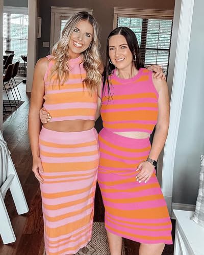 Women's Non See Through 2 Piece Sets Early Fall Tank Top and Midi Skirt Knit Outfits