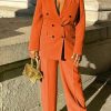 Pants Suits for Women Dressy 2 Piece Business Casual Outfits Double Breasted Blazer Wide Leg Pants Set Office Work