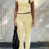 Women's 2 Piece Lounge Outfits Slim Short Sleeve Tops Low Rise Flare Leggings Sets Yoga Sweatsuit